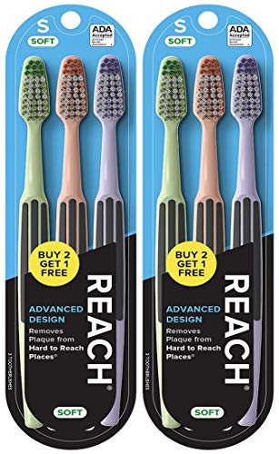 Reach Advanced Design Soft Toothbrushes, Colors May Vary, 3 Count -Pack of 2- Total 6 Toothbrushes