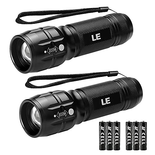 LE LED Tactical Flashlight High Lumens, Small and Extremely Bright Flash Light, Zoomable, Water Resistant, Adjustable Brightness for Camping, Running, Emergency, AAA Batteries Included?2 Packs?