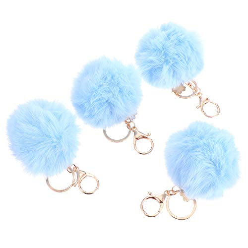 VALICLUD 4pcs Pom Pom Keychain Fur Ball Keychain Fluffy Keyring Cute Bag Purse Charms Sky- blue