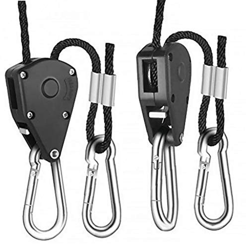 1 Pair Rope Ratchet Clip Hangers 1/8" Heavy Duty Ratchet Ropes Grow Light Hangers for Grow Tent Room Fan Filter Led Grow Light