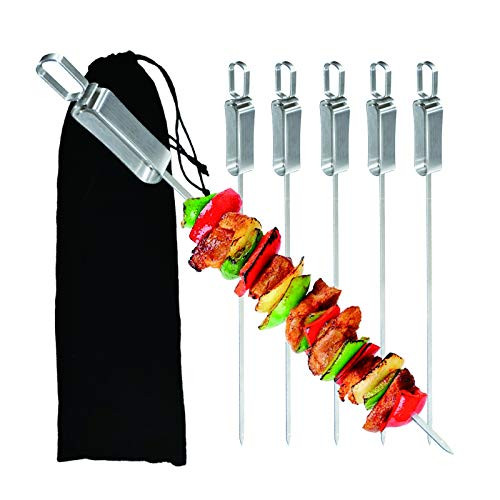 MR.FOAM Skewers for Grilling, 6PCS 17" Metal Skewers with Slider Meta Skewers for Grilling Flat Blade BBQ Skewers, Kabob Skewers for Grilling Metal Shish Kabob Skewers