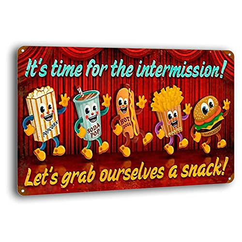 BAYABU Metal Signs Intermission Snacks Tin Sign Poster for Kitchen Restaurants Man Cave Shop Home Pub Bar Wall Decor 12 x 8 inches