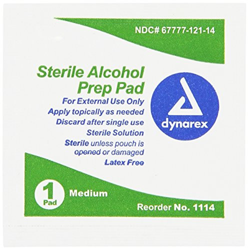 Dynarex 1114 Sterile Alcohol Prep Pad, Medium -Pack of 100-