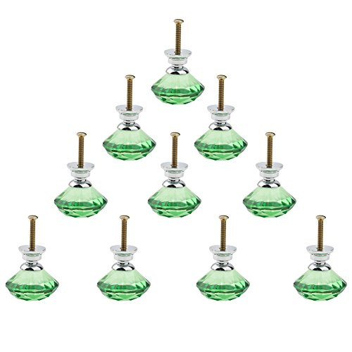 Yicare 10pcs Cabinet Knobs Drawer Knobs Pull Crystal Glass Diamond Cabinet Dresser Pulls Cupboard Knobs with Screws for Kitchen Office Bathroom Cabinet -Green-