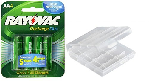 Rayovac AA Recharge PLUS High-Capacity Rechargeable 2400mAh NiMH Pre-Charged Batteries 4 Pack, With Battery Case