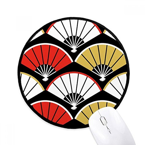 Folding Fan Red Black Golden Mouse Pad Desktop Office Round Mat for Computer