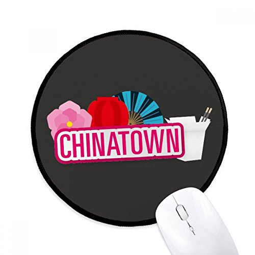 Flower Lantern Fan Red China Town Mouse Pad Desktop Office Round Mat for Computer
