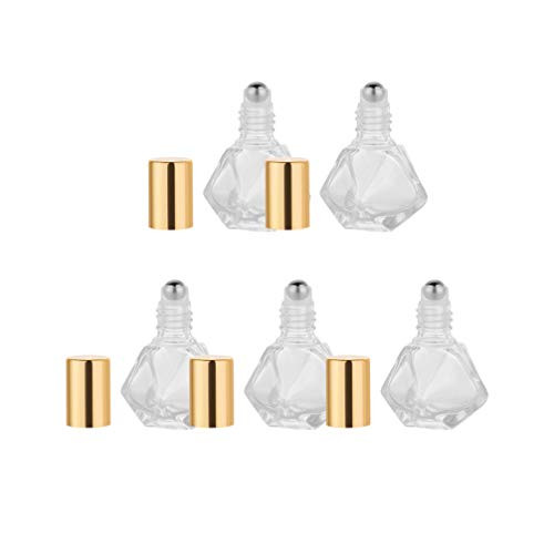 PIXNOR 5Pcs Roll on Glass Bottle Mini Glass Roller Ball Bottles Refillable Empty Sample Vials Essential Oil Perfumes Aromatherapy Roller Bottles