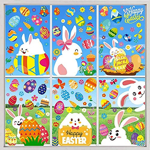 10 Sheets Easter Window Clings Decorations, Easter Stickers with Easter Eggs Bunny Gnome Flower Decor for Home Party Office Ornaments and Easter Window Decals for Kids