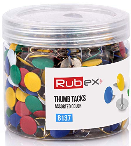 500 Rubex Thum Tacks, Push Pin, Colorful Push Pins, Assorted Plastic Head, Standard Thumb Tacks with Steel Point, Push Pins for Cork Boards for Walls, Poster Board or Pin Board -Mix Color 500 Count-