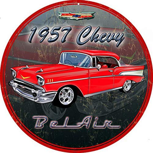 Wisesign 1957 Chevy Bel Air Round Metal Tin Sign for Garage Man Cave Sign Oil Sign 12x12 Inches