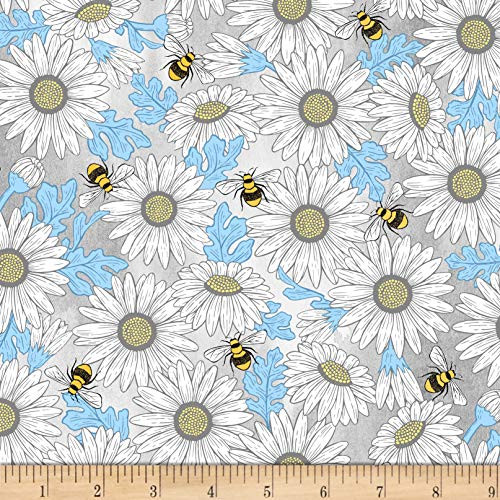 Michael Miller Queen Bee Feed The Bees Gray Fabric by the Yard