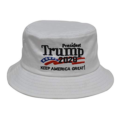 DISHIXIAO Trump Bucket Hat USA American Flag Trump 2020 Keep America Great Embroidered Bucket Cap White