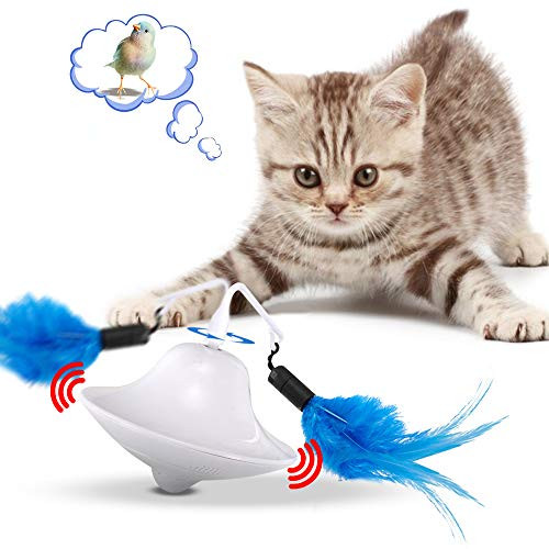 Interactive Cat Toys for Indoor Cats with Spinning Top, 360-Degree Smart Automatic Rotation Kitty Toys with Feathers, Funny Cats Kitten Chaser Toy Roly-poly Tilting Ball for Chasing Hunting Exercising