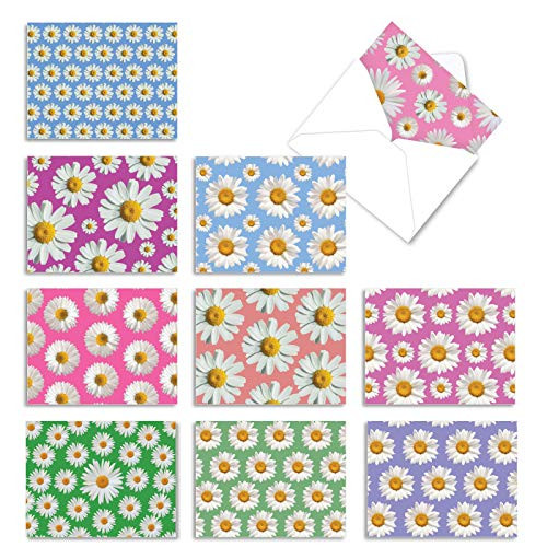 The Best Card Company - 10 Flower All Occasion Blank Cards -4 x 5.12 Inch- - Boxed Cards with Envelopes - Crazy Daisy M6576OCB