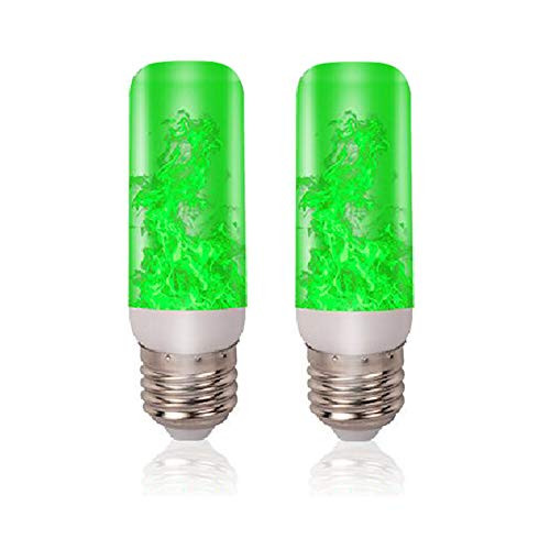 Ksmiley LED Flame Effect Light Bulb, 2 Pack 3 Modes Green Flickering Flame Lights Bulbs, E26 Base 5W Fire Light Bulbs with Upside Down, St. Patrick's Day Decorations for Indoor and Outdoor