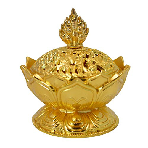 Buddha Lotus Flower Incense Burner Alloy Metal Incense Holder Censer Creative (Gold)