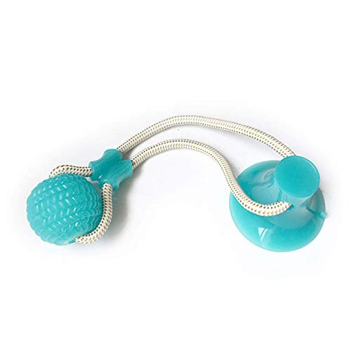 WLONG Dog Suction Cup Dog Toy, Self-Playing Tug of War Dog Toy with Chew Rubber Ball, Dog Rope Toys for Chewers, Teeth Cleaning Interactive Pet Tug Toy for Boredom-Blue-