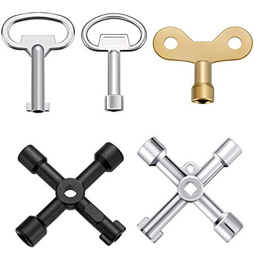 6Pcs Multi-Functional Utility Key Kit Plumbers Tool Key Set,Triangle Spanner Key  plus 4-Way Service Cross Key  plus Water keys for Radiators Gas Electric Meter Boxes