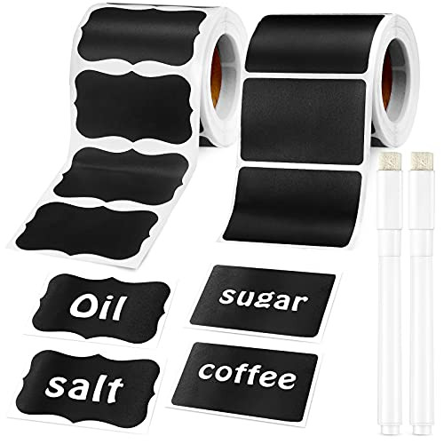 300 Pieces Chalkboard Labels Reusable Chalkboard Stickers with 2 Liquid Chalk Pens Waterproof Blackboard Stickers Removable Label for Mason Jars, Party Decorations, Craft, Storage -Rectangle and Wavy-