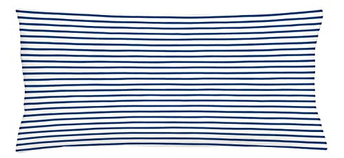 Ambesonne Harbour Stripe Throw Pillow Cushion Cover, Horizontal Nautical Stripes Pattern Hand Drawn Marine Sea Illustration, Decorative Rectangle Accent Pillow Case, 36" X 16", Night Blue White