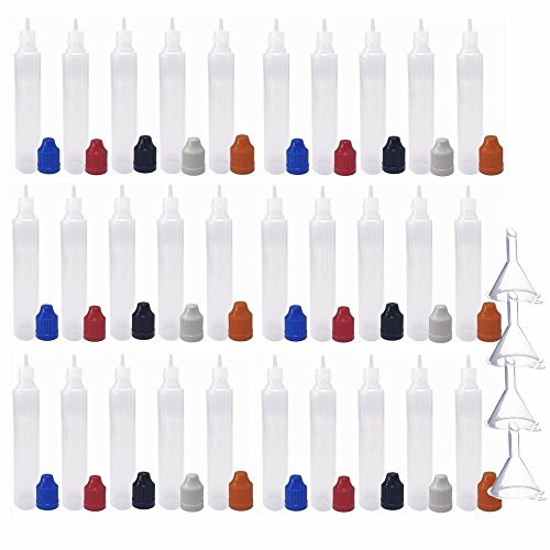 -30 Pack, Multi Color Caps- 30ml PE Pen Plastic Bottle with Childproof Cap for Vape Liquid, Light Oil, Paint, dropper bottle eliquid bottle liquid bottle squeeze bottle TIP Dropper Bottle