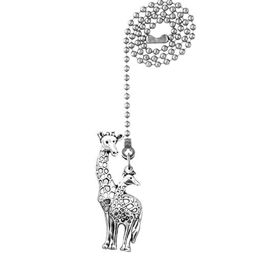 Ceiling Fan Pull Ornaments -Silver, Giraffe Mom and Baby Fan or Light Pull-