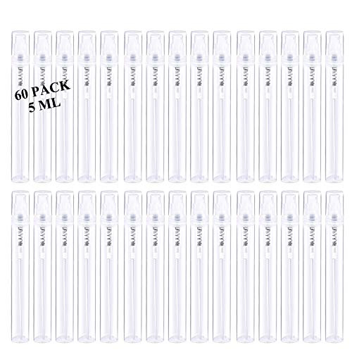 Mini Clear Plastic Spray Bottle Portable Cute Perfume Mouthwash Atomizer for Cleaning, Travel, Essential Oils, Perfume -60, 5ml-