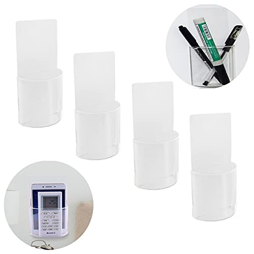 4 Pcs Remote Control Holder Wall Mount, Transparent Remote Control Holder, Self-Adhesive Clear Acrylic Media Organizer Storage Box Universal TV Remote Holder Control Caddy for Bedroom, Nightstand