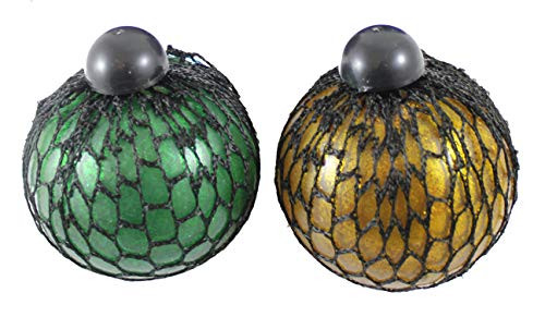 Set of 2 - Metallic Glitter 3" Bubble Mesh Balls - Squishy Fidget Ball with Web Netting - Stress Ball - Sensory, Fidget Toy- Gooey Squish Bubble Popping OT -Set of 2 Random Colors-