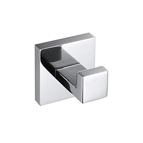 KOKOSIRI Bath Towel Hook Wall Mount Square Robe Hook Coat Hook, Bathroom Kitchen Garage Heavy Duty Wall Mounted, SUS 304 Stainless Steel, Polished Chrome, B1010CH-P1