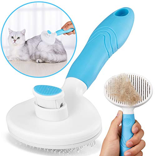 Cat Brush, Self Cleaning Slicker Brushes for Dogs Cats Pet Grooming Brush Tool Gently Removes Loose Undercoat, Mats Tangled Hair Slicker Brush for Pet Massage-Self Cleaning ?blue?