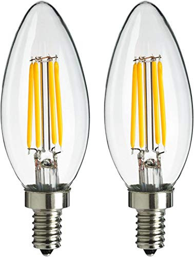 Sunlite 80446 LED B11 Vintage Torpedo Tip Chandelier Light Bulb, 1800K Candle-Light, 4 Watts -25W Equivalent- 250 Lumens, Candelabra -E12- Base, Dimmable, Clear Glass Filament, ETL Listed, 2 Pack