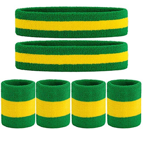OnUpgo Sweatband Set, Sports Headband Wristband Set -6PCS- Sweatbands Terry Cloth Wristband Wrist Sweatband Headbands Moisture Wicking Sweat Absorbing Head Band