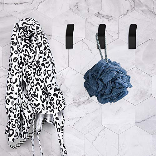 4PCS Black Self Adhesive Hooks Heavy Duty Wall Hangers for Hanging Bathroom Kitchen Home Door Cabinet Towel Hook Coat Waterproof Sticky Hooks for Wall