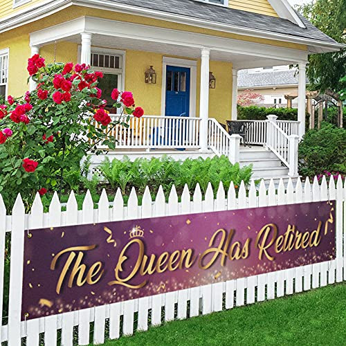 The Queen Has Retired Large Banner, Happy Retirement Yard Sign Lawn Sign, Happy Retirement Party Outdoor Indoor Backdrop 9.8 x 1.6 Feet