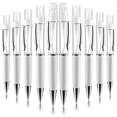10 Pieces Spray Pen Ballpoint Pens with Refillable Spray Bottle 5 ml 2-in-1 Ballpoint Pen with Plastic Perfume Bottle Spray 1.0 mm Black Gel Ink Pen for Office Writing, Perfume Filling -White-