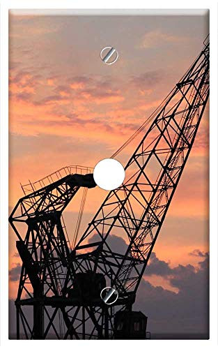 Single Hole Device Telephone/Cable Wall Plate Cover - Harbour Crane Sunset Sky Clouds Industry Port