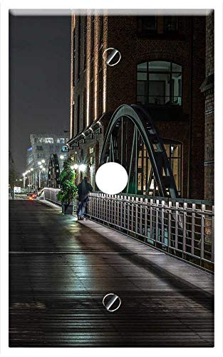 Single Hole Device Telephone/Cable Wall Plate Cover - Hamburg Night Speicherstadt Harbour City Bridges