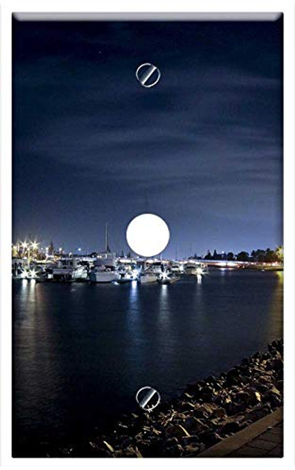 Single Hole Device Telephone/Cable Wall Plate Cover - Harbour Water Ships Night Sea Ocean Harbor