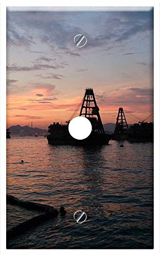 Single Hole Device Telephone/Cable Wall Plate Cover - Hong Kong Victoria Harbour Sunset Barges Wall Paper