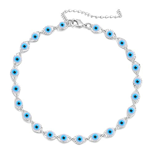 Evil Eye Choker Necklace Evil Eye Minimalist Necklace Protect Lucky Necklace for Women Men -white eye choker silver- Evil Eye Choker Necklace Evil Eye Minimalist Necklace Protect Lucky Necklace for Women Men -white eye choker silver-