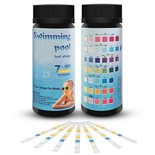 Yamgqus Pool Test Strips, 7 Way Spa and Hot Tubs Test Kit Testing for PH, Free Chlorine, Total Chlorine, Bromine, Hardness, Total Alkalinity and Cyanuric Acid - Keep Water Quality -150 Count-