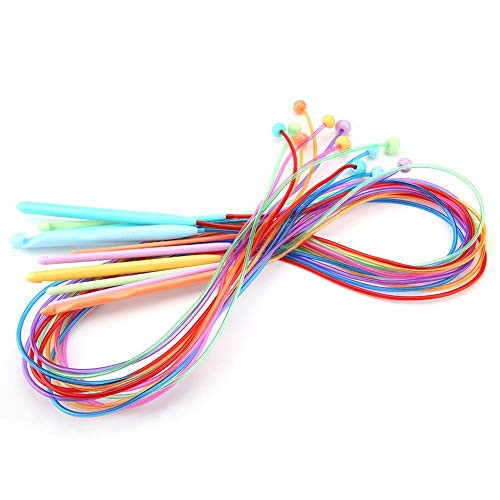 Akozon Crochet Hooks ABS Plastic Afghan Tunisian Crochet Hook Set with Cable Carpet Rug Weave Knitting Needles 12Pcs