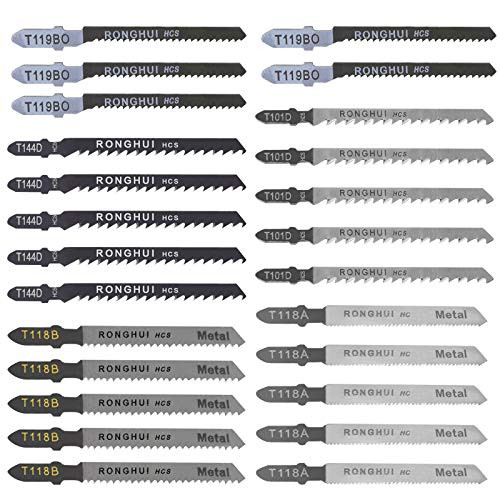 25 Packs T Shank Jigsaw Blades Set, Assorted Jig Saw Blades for Wood, Plastic and Metal Cutting, Jigsaw Blades Set with Case -T118A,T118B,T119BO,T101B,T144D-