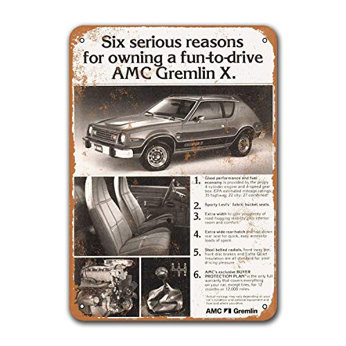 Sisoso 1978 AMC Gremlin X Tin Metal Signs Vintage Cars, Plaques Poster Pub Garage Retro Wall Decor 8x12 inch