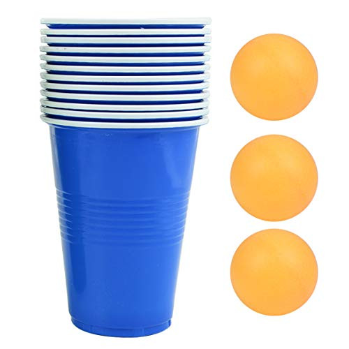 NUOBESTY 16pcs Beer Pong Set Fun Drinking Games Novelty Jumbo Cup and Pong Throwing Game for Yard Bar Lawn Backyard Party Blue