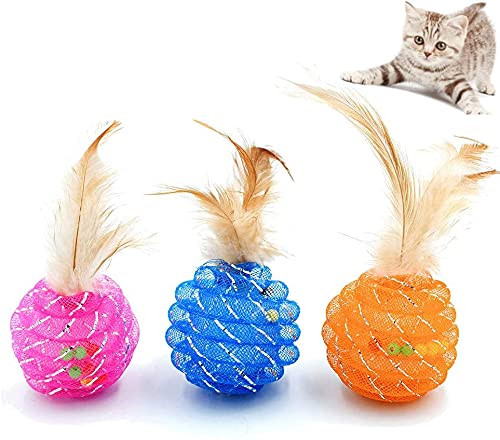 Cat Toy Balls, Interactive Cat Balls with Feathers and Bell Inside Interactive Cat Toys Cat Exrecise Toy Balls, Hour of Entertainment, Safe for Your Kitty -3Pcs - Red, Blue, Orange- Cat Toy Balls, Interactive Cat Balls with Feathers and Bell Inside Interactive Cat Toys Cat Exrecise Toy Balls, Hour of Entertainment, Safe for Your Kitty -3Pcs - Red, Blue, Orange-