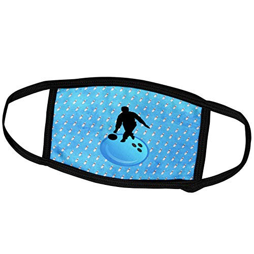 3dRose Man on Bowling Ball with Bowling Pin Background, Aqua Blue, Red. - Face Covers -fc_180785_1-