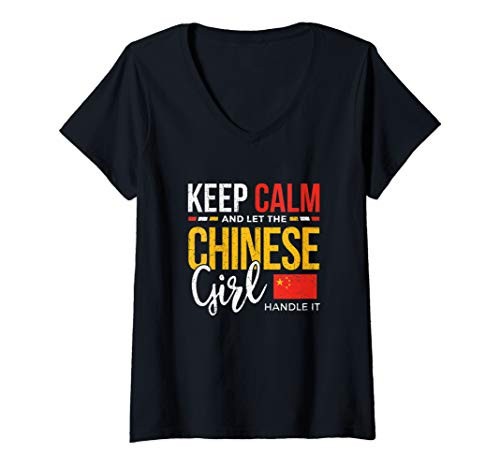Womens Keep Calm and let the Chinese Girl handle it V-Neck T-Shirt Womens Keep Calm and let the Chinese Girl handle it V-Neck T-Shirt